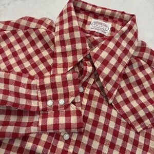 Vtg McGregor SCOTSET Mens Red Gingham Western Pearl Snap Shirt Med 15-15 1/2